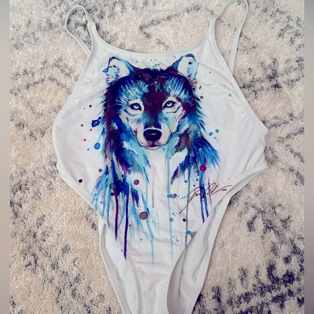 Wolf Pictured White Swimsuit